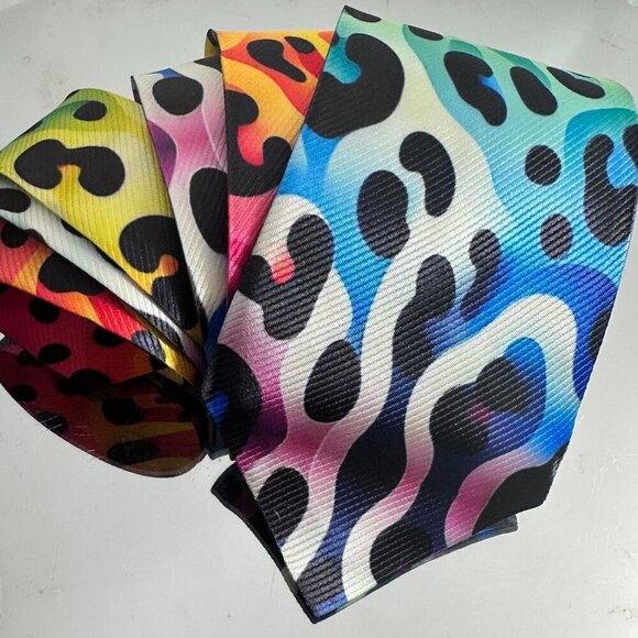 Tie Trippy Cheetah Leopard Rainbow Necktie Hippie Psychedelic Tie Dye Rave Gift - Picture 4 of 11